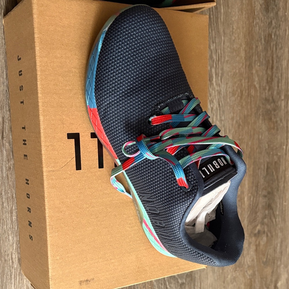 NOBULL Dark Blue Athletic Shoes with Red and Green Accents